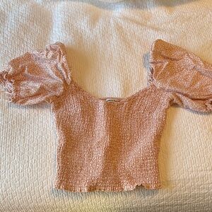 Abercrombie & Fitch Blush Smocked Puff Sleeve Blouse